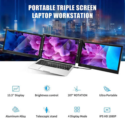 SRGB 13.3" Portable Triple Monitor Laptop Triple Screen Extender Dsipaly Foldable IPS