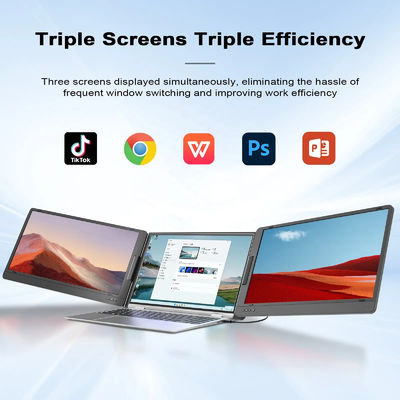 SRGB 13.3" Portable Triple Monitor Laptop Triple Screen Extender Dsipaly Foldable IPS