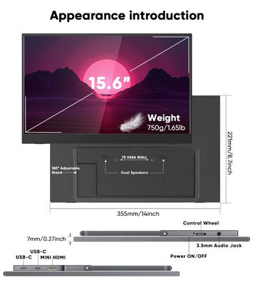 External Touch Screen For Laptop 15.6 Inch FHD 1080P IPS Eye Care Screen With Dual Speaker Travel Monitor