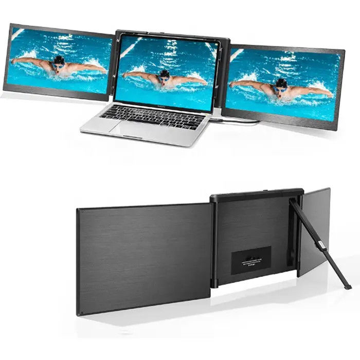 SRGB 13.3" Portable Triple Monitor Laptop Triple Screen Extender Dsipaly Foldable IPS